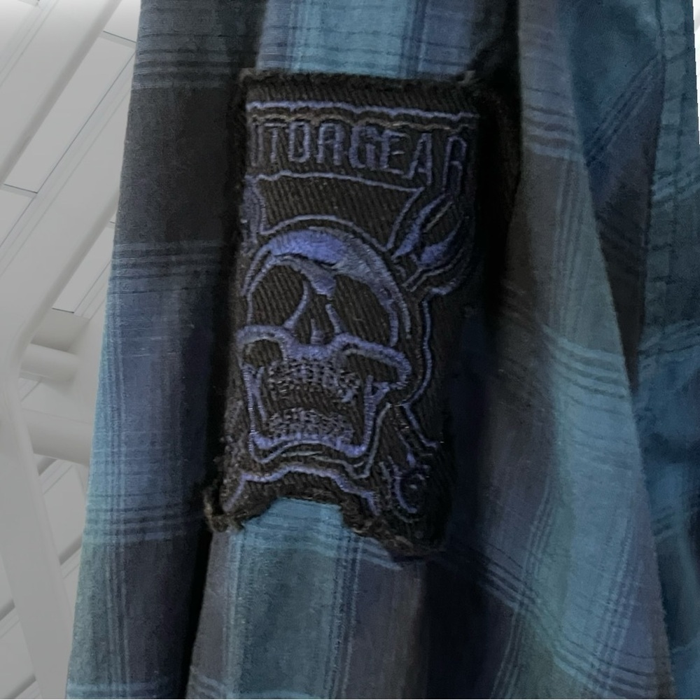 Lethal Threat Motorgear Death Row Button Black Blue Shirt Size Large - Picture 14 of 16